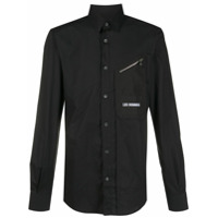 Les Hommes Camisa com logo bordado e bolso - Preto