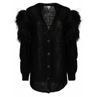 LOEWE Cardigan gola V com acabamento de plumas - Preto