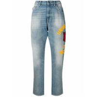 Love Moschino Calça jeans boyfriend com estampa lateral - Azul