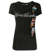 Love Moschino Camiseta com logo bordado de paetês - Preto