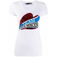 Love Moschino Camiseta com logo de paetês - Branco