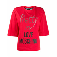 Love Moschino Camiseta de algodão com aplicação de cristais - Vermelho