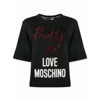 Love Moschino Camiseta de algodão com aplicação de strass - Preto