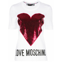 Love Moschino Camiseta de algodão com coração de tachas - Branco