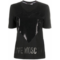 Love Moschino Camiseta de algodão com logo de tachas - Preto