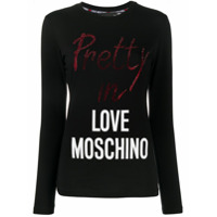 Love Moschino Camiseta mangas 3/4 com aplicação de strass - Preto