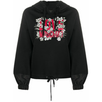 Love Moschino logo print drawstring hoodie - Preto
