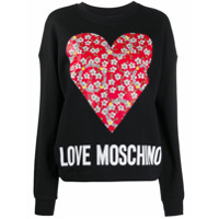 Love Moschino Moletom de algodão com estampa de coração - Preto