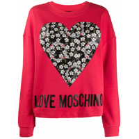 Love Moschino Moletom de algodão com logo e estampa de coração - Vermelho