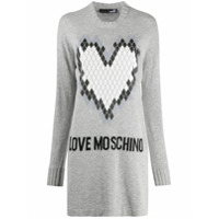 Love Moschino Vestido de tricô com logo bordado - Cinza