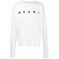 Marni Camiseta mangas longas com estampa de logo - Branco