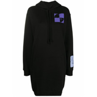 McQ Swallow Vestido midi com capuz e estampa de slogan - Preto