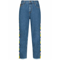 Mira Mikati Calça jeans reta com acabamento de contas - Azul