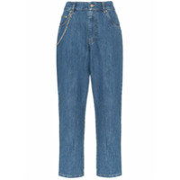 Miu Miu Calça jeans cropped de cintura alta com corrente - Azul