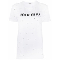 Miu Miu Camiseta com aplicação de cristais e estampa de logo - Branco