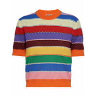 Miu Miu striped short-sleeve knitted top - Laranja