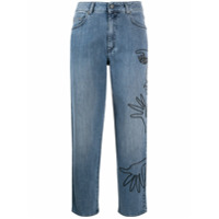 Moschino Calça jeans cropped com bordado - Azul