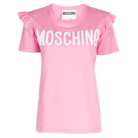 Moschino Camiseta de algodão com babados nas mangas - Rosa