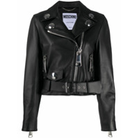 Moschino Jaqueta biker cropped com cinto - Preto