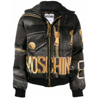 Moschino Jaqueta biker Macro com estampa - Preto