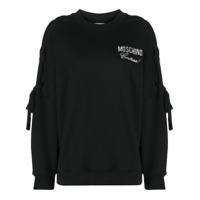 Moschino Moletom com logo bordado e amarração nas mangas - Preto