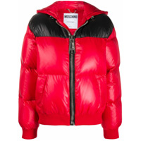 Moschino zipped logo print puffer jacket - Vermelho