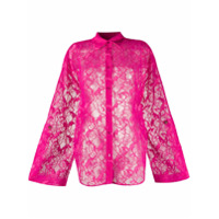 MSGM Camisa translúcida com renda floral - Rosa