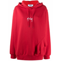 MSGM logo embroidered frill trim hoodie - Vermelho