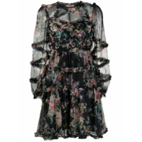 Needle & Thread floral ruffle sheer dress - Preto
