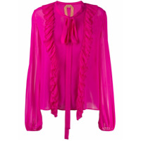 Nº21 Camisa com amarração na gola e babados - Rosa