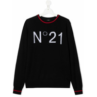 Nº21 Kids Suéter decote careca de tricô com padronagem - Preto
