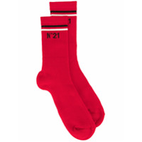 Nº21 Par de meias com estampa de logo - Vermelho