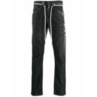 Off-White Calça jeans reta com detalhe de respingos de tinta - Preto