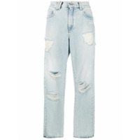 Off-White Calça jeans reta com detalhes rasgados - Azul