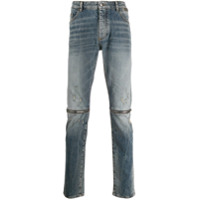 Palm Angels Calça jeans reta com detalhe rasgado - Azul