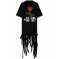 Palm Angels rose-print fringed T-shirt - Preto