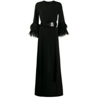 P.A.R.O.S.H. Vestido longo com detalhe de plumas - Preto