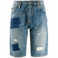 Philipp Plein Bermuda jeans Skull On Fire - Azul