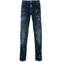 Philipp Plein Calça jeans com acabamento puído - Azul