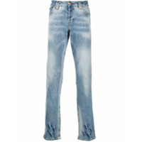 Philipp Plein Calça jeans reta com efeito desbotado - Azul