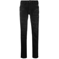 Philipp Plein Calça jeans reta com patch de logo - Preto