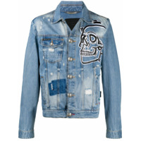 Philipp Plein Jaqueta jeans com bordado de caveira - Azul