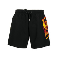 Philipp Plein Short de natação com estampa de caveira - Preto