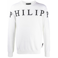 Philipp Plein Suéter de lã virgem com padronagem de logo - Branco