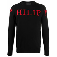 Philipp Plein Suéter de tricô leve com logo bordado - Preto