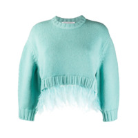 Philosophy Di Lorenzo Serafini Suéter com mangas 3/4 e acabamento de plumas - Azul