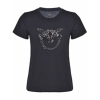 Pinko Camiseta decote careca com aplicação de pássaro - Preto