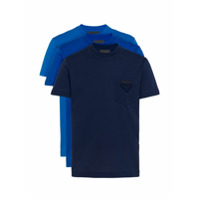 Prada Kit 3 camisetas com patch de logo - Azul