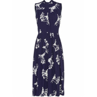 Prada Vestido Fan com pregas e estampa - Azul