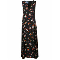 Prada Vestido gola V com estampa floral - Preto